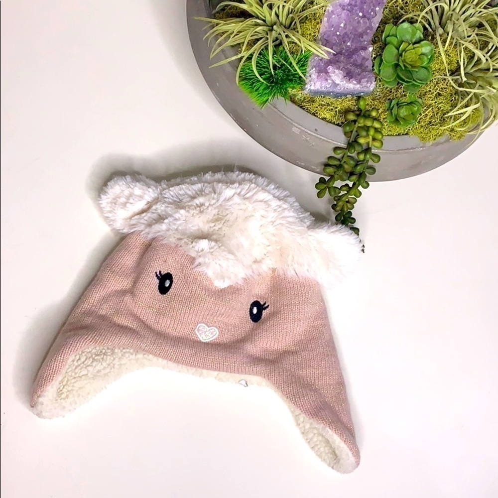 Capelli New York fuzzy lamb ear metallic ear flap hat one size
